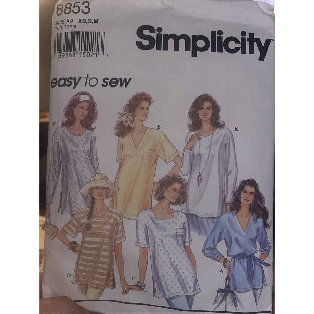 Vintage 1994 Simplicity 8853 Sewing Pattern Misses Pullover Tops Size XS S M